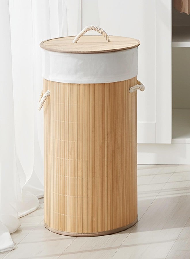 iBELL Foldable Bamboo Laundry Basket with Lid | Sustainable & Eco-Friendly | Travel Essential | Solid Laundry Basket | Easy to Carry (1 Pc, Wood Finish) - Image 1